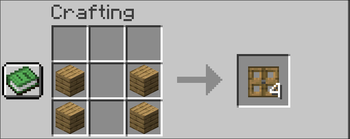 Inside a crafting table. 4 Planks in the lower left, center left, lower right, and center right slots become 4 Shutters.