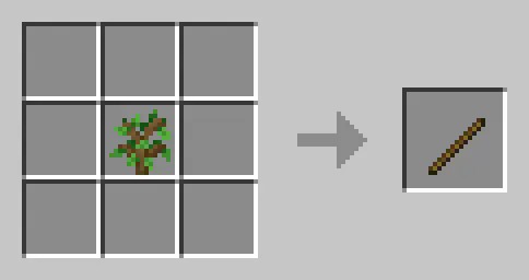 crafting recipe showing a sappling being turned into sticks.