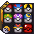 Cobblemon pokeballs lined up in a grid showing 8 of them but retextured to be square and front facing