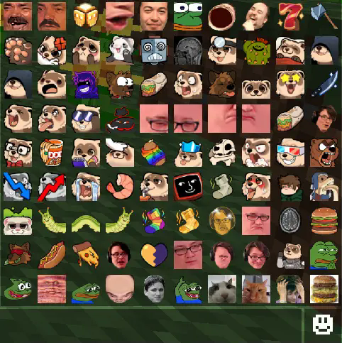 The emotes menu added by the mod, embedded into the chat box.