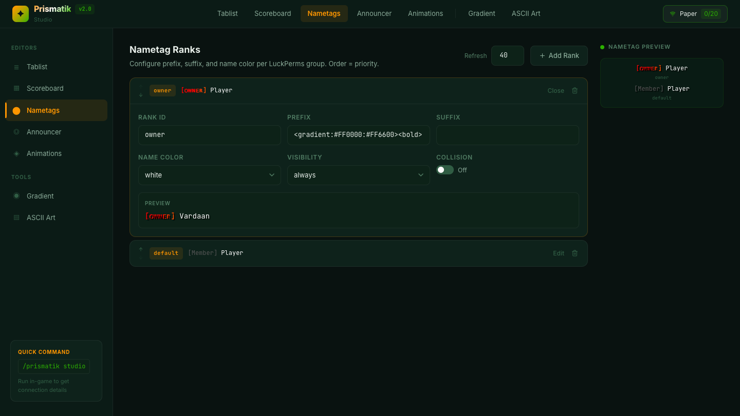 Nametag/Rank Editor