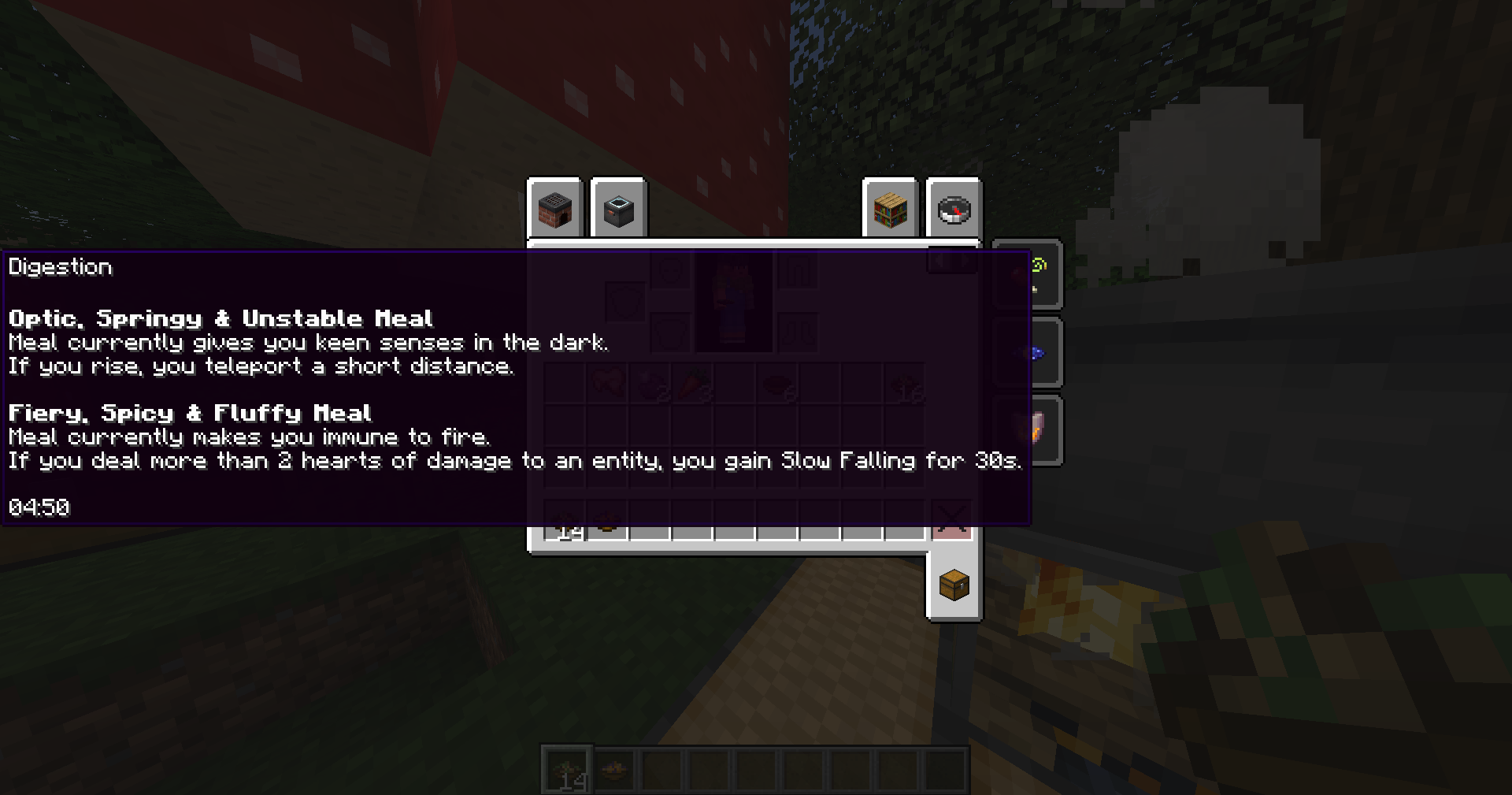 Digestion effect tooltip, showing all of the currently consumed meals