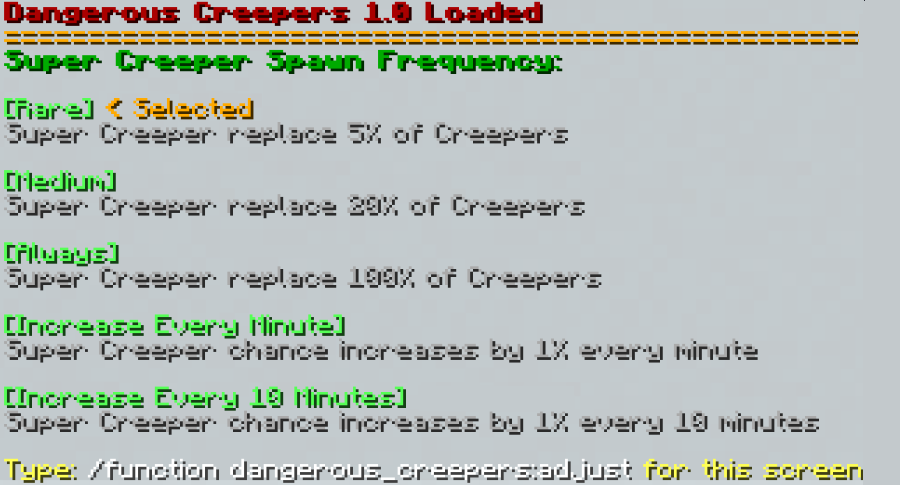 Configuration screen showing Evolved Creepers spawn-rate options