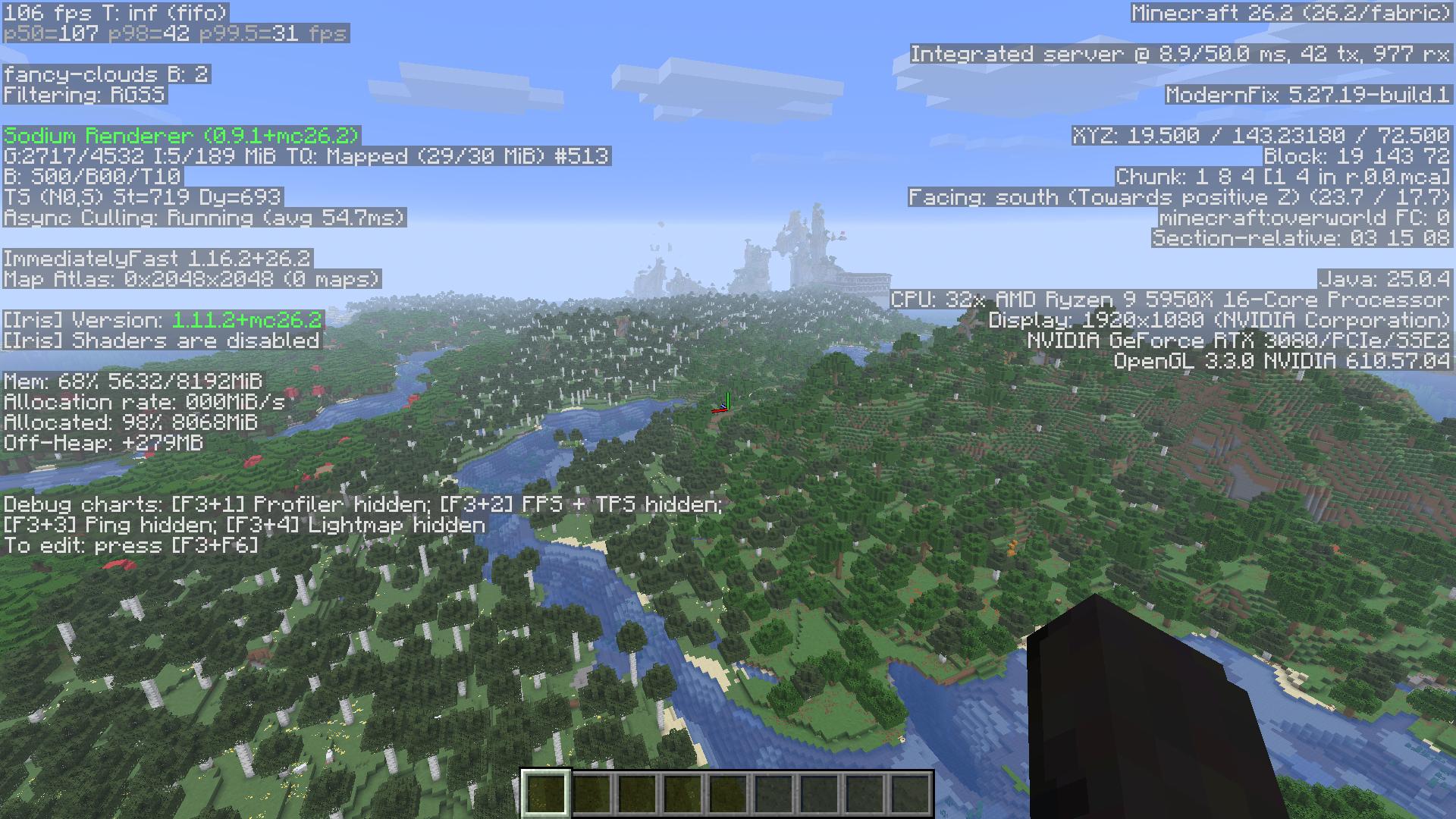 100+ FPS on a 66 chunk render distance