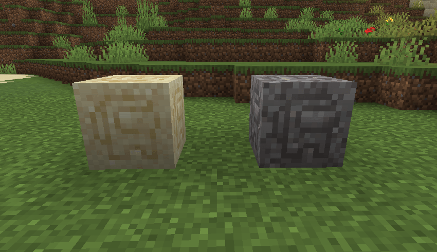 A screenshot showing the new textures of suspicious sand and suspicious gravel.