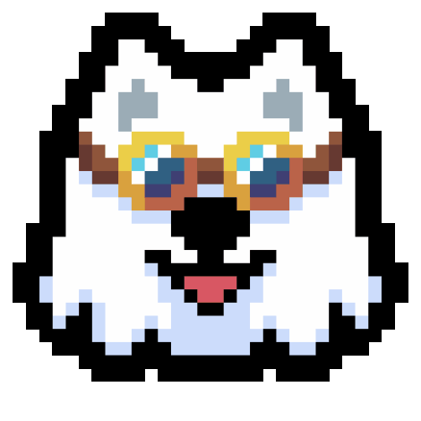 Samoyed dog sprite wearing brass goggles.