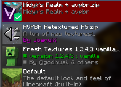 right resursepack order (fresh textures)