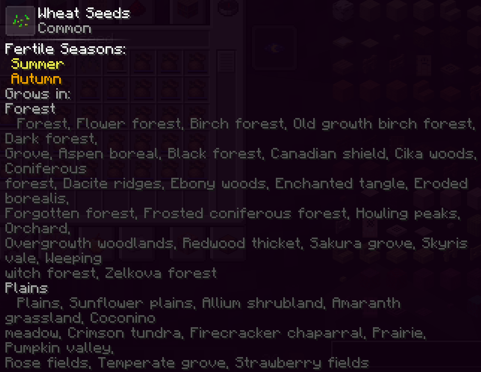 Extended biome restriction display