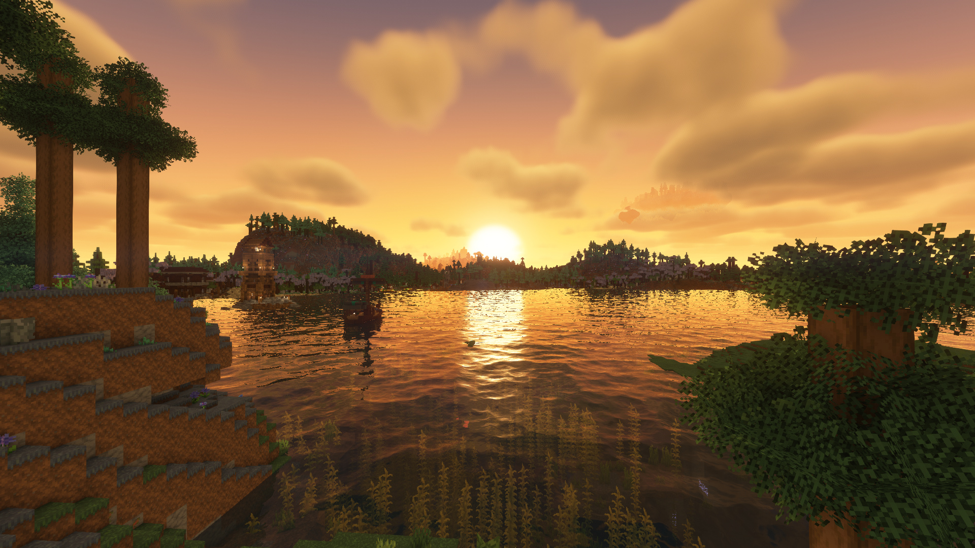 A screenshot showcasing the horizon with extended view distance thanks to the Voxy mod