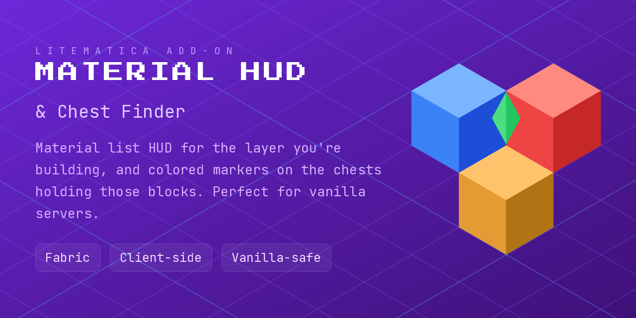 Material list HUD with colored markers above chests