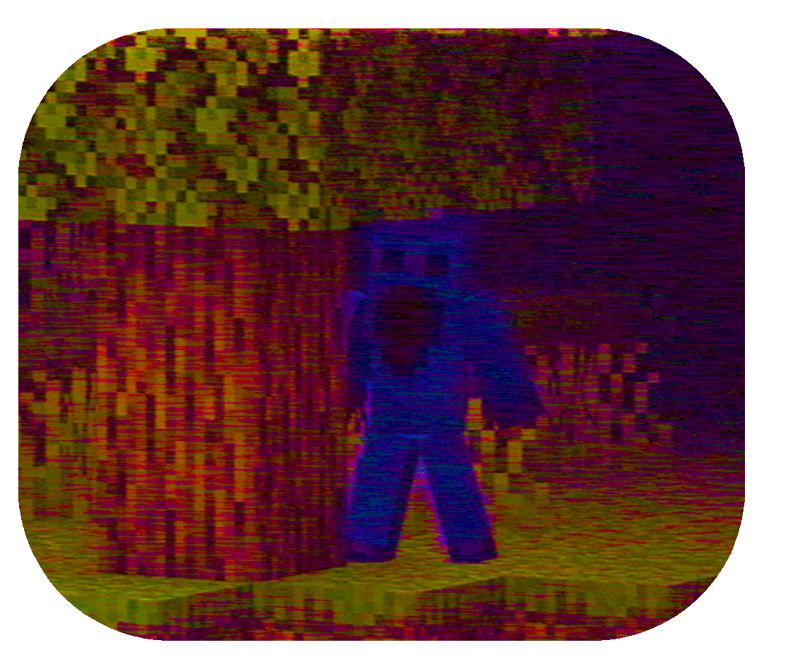 Damien peaking behind a tree