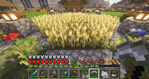 Player running through a field and usign a scythe on crops to cut them down at once.
