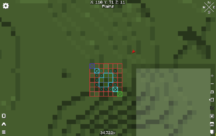 WorldEdit selection with Axiom selection half-way overlapping CUI region visible in the World Map.