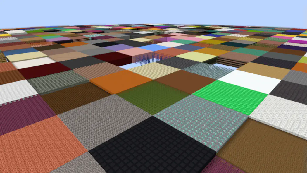 Flat terrain, stretching into the distance, each chunk is composed of different blocks, creating a tiling effect