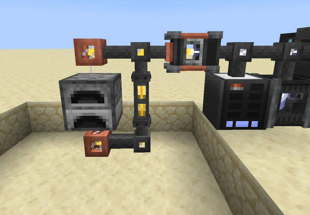 Processing Handler creating a micro-network that pushes items into the top slot of a furnace and pulls from the bottom based on the channel color of the Storage Cards