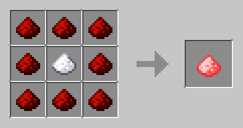 1 sugar surrounded by 8 redstone creating 1 Redstone Infused Sugar