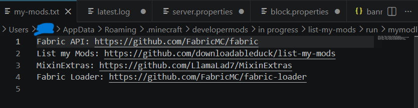 /listmymods file