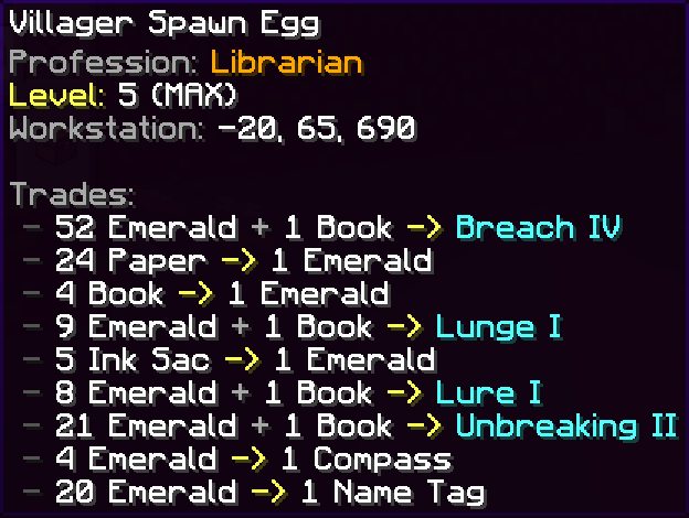 Picked Up Librarian Villager Spawn Egg