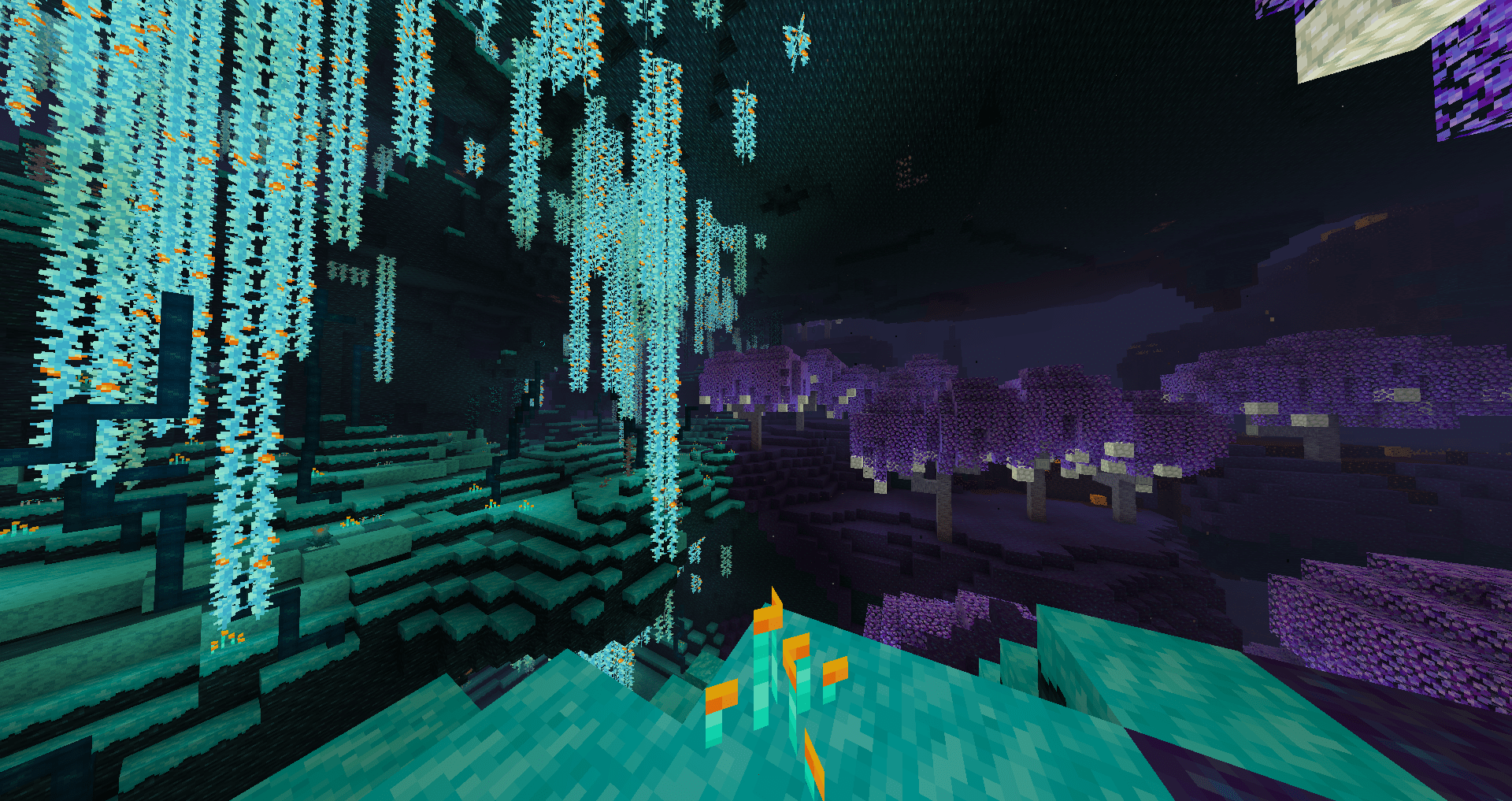 This is the "Deeper and Darker" image from the gallery. It shows the new Sculk Dimension added by the titular mod.