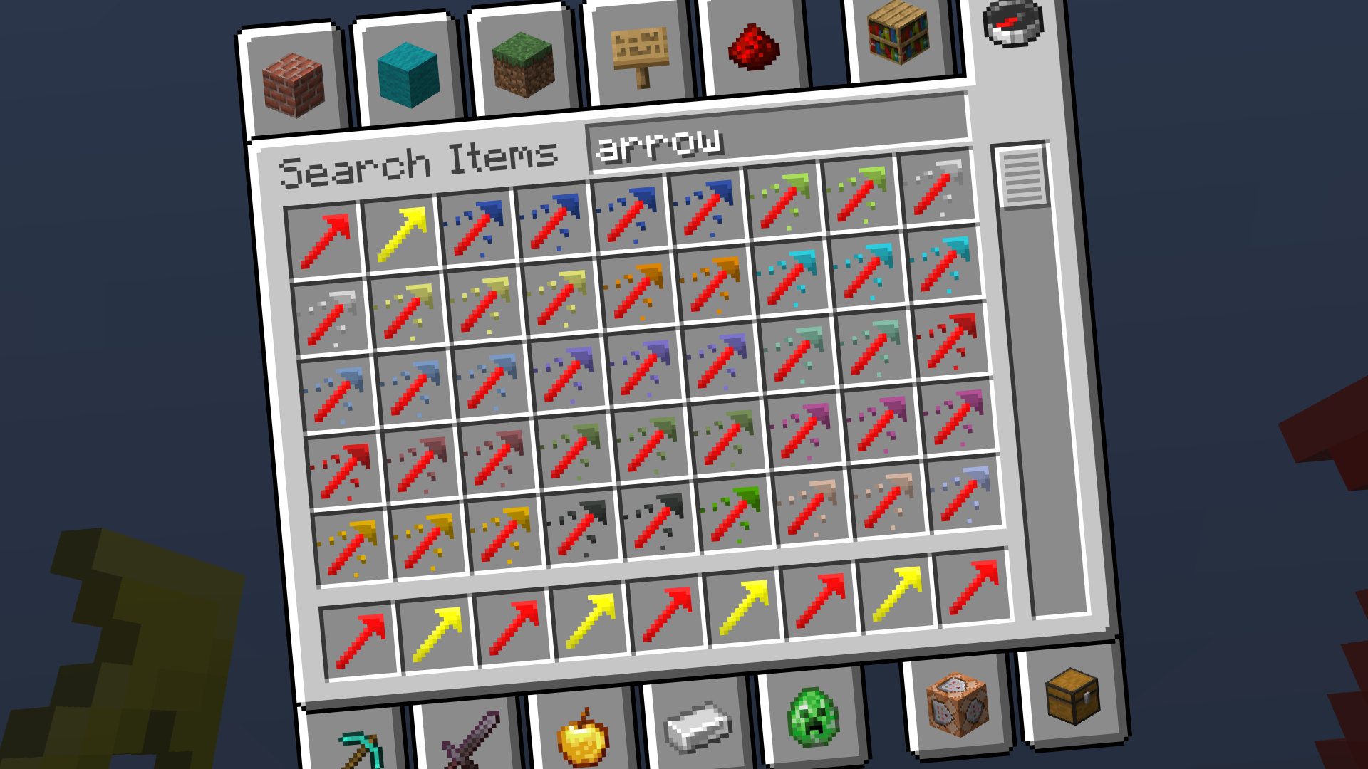 Arrow arrows in the Search Items tab