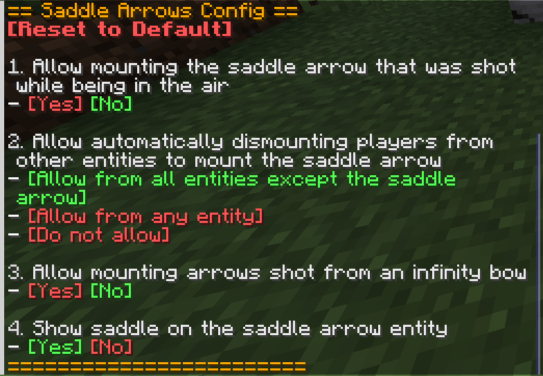 Saddle arrows config is a message in a chat with interactive text.