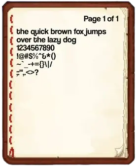 Picture preview of the font in a minecraft book and quill