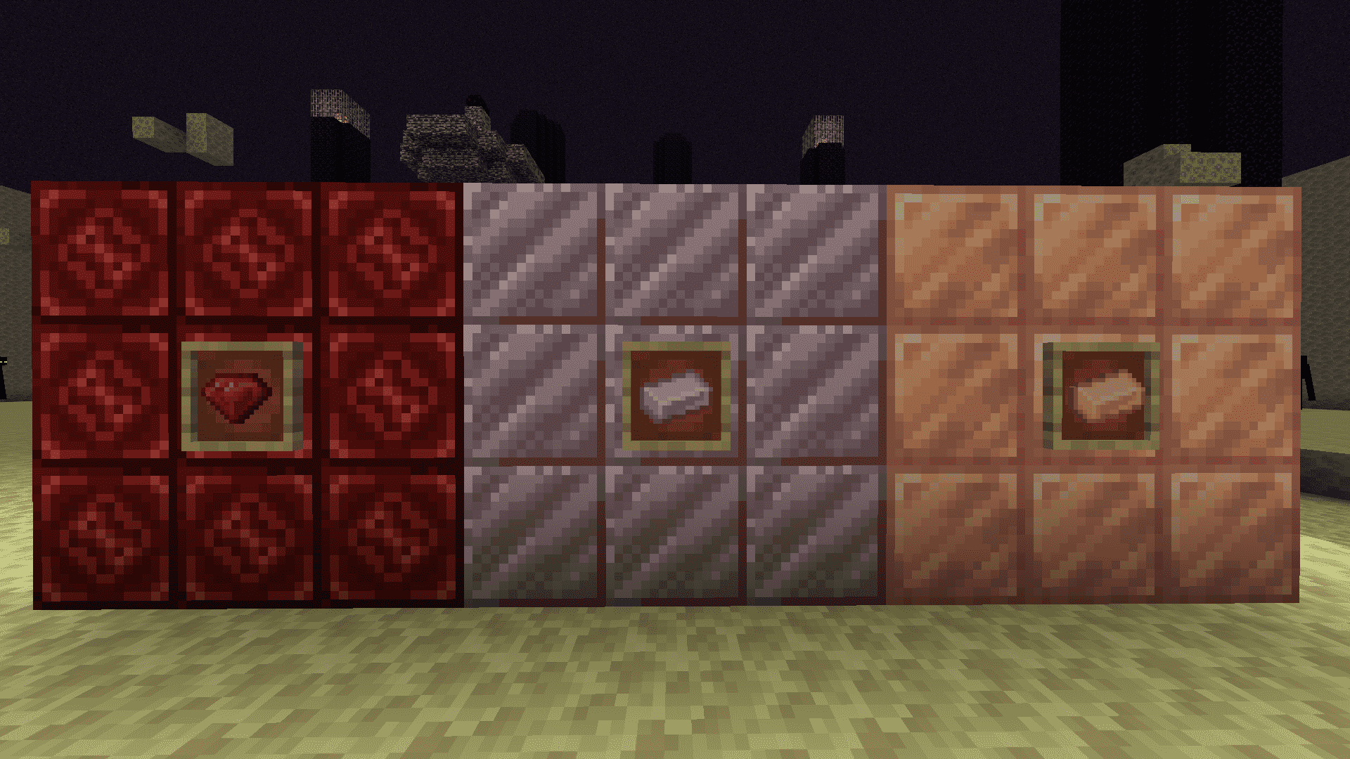 Ruby, Wyrmsteel, and Rose Gold blocks