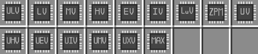 Stereotypical, square packaged circuit-board components in grayscale. Each has a tier abbreviation printed on top.