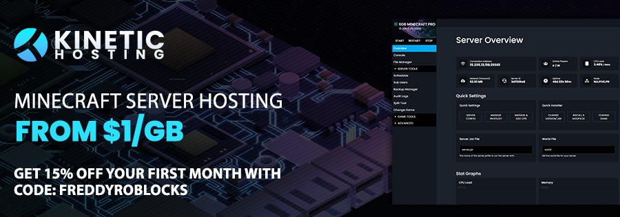 Get a 15% discount on Kinetic Hosting using the code "freddyroblocks"