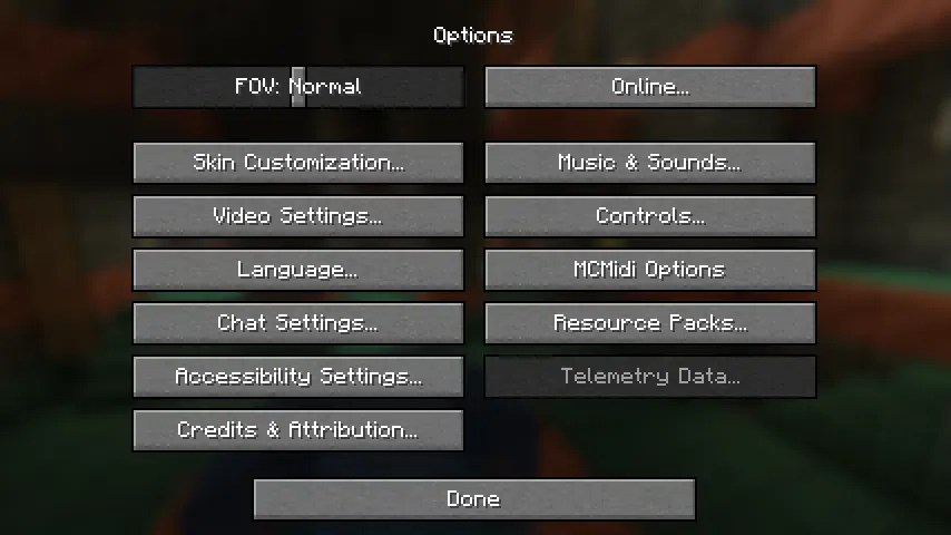Options screen