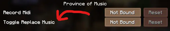 arrow pointing at the keybind toggle replace music