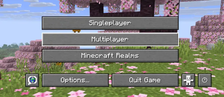 The Minecraft start screen, with an added button next to accessibility settings with a clock icon on it