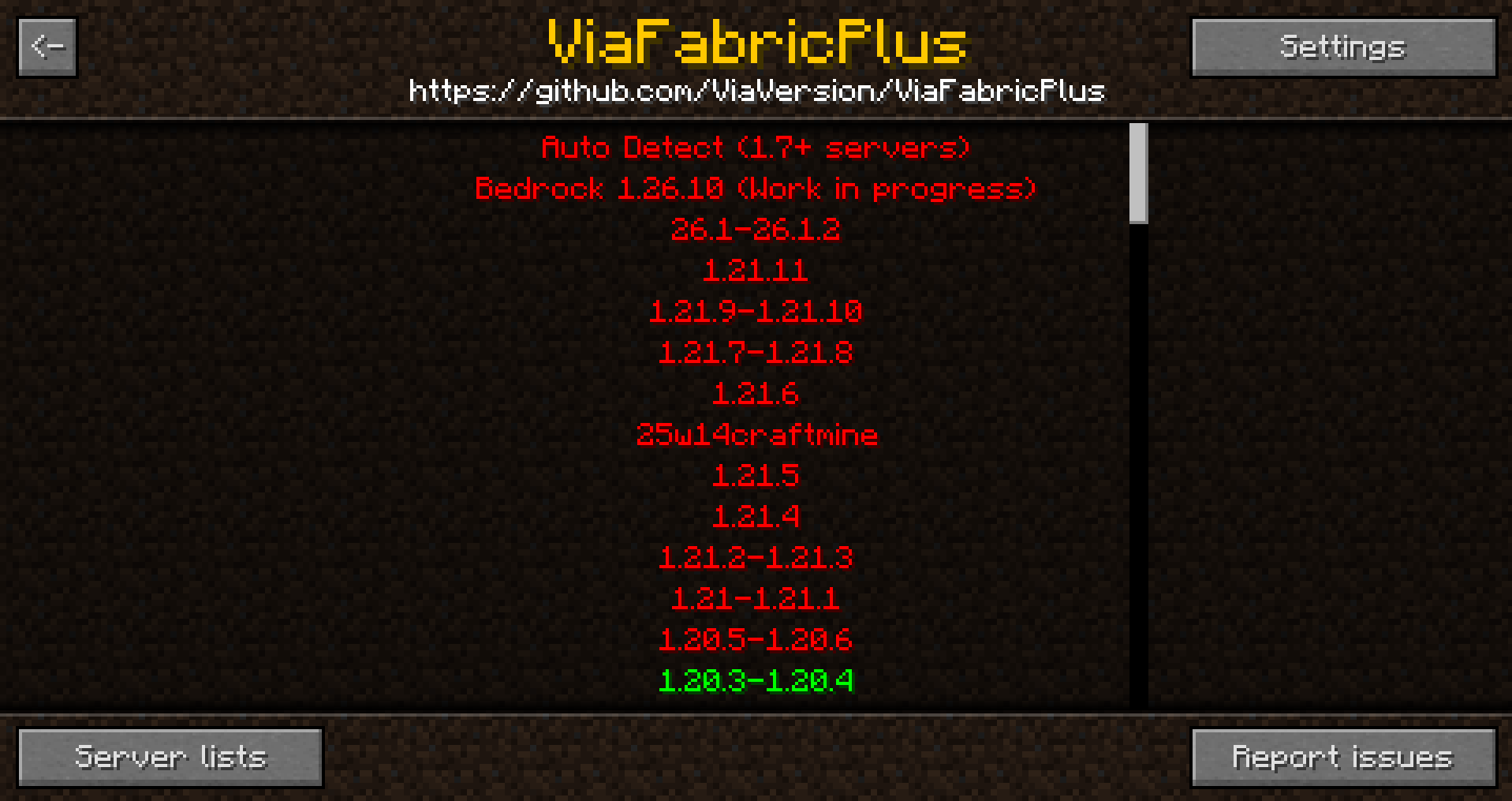 ViaFabricPlus Menu