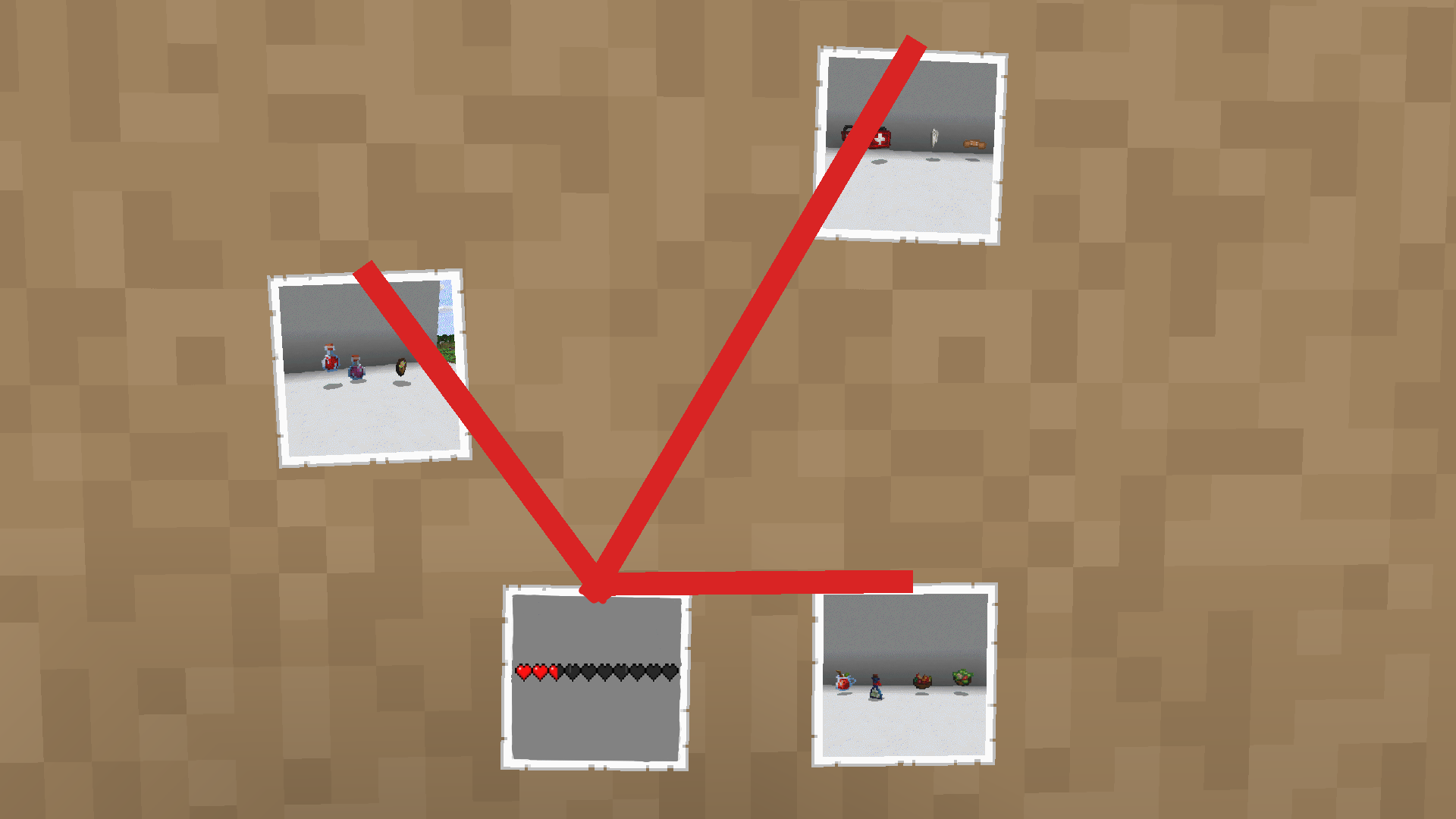 Wall with photos linked by a red string showing all the different way you can heal in the pack