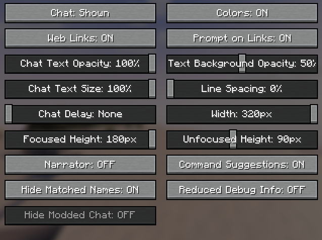 Chat settings menu with the new buttons