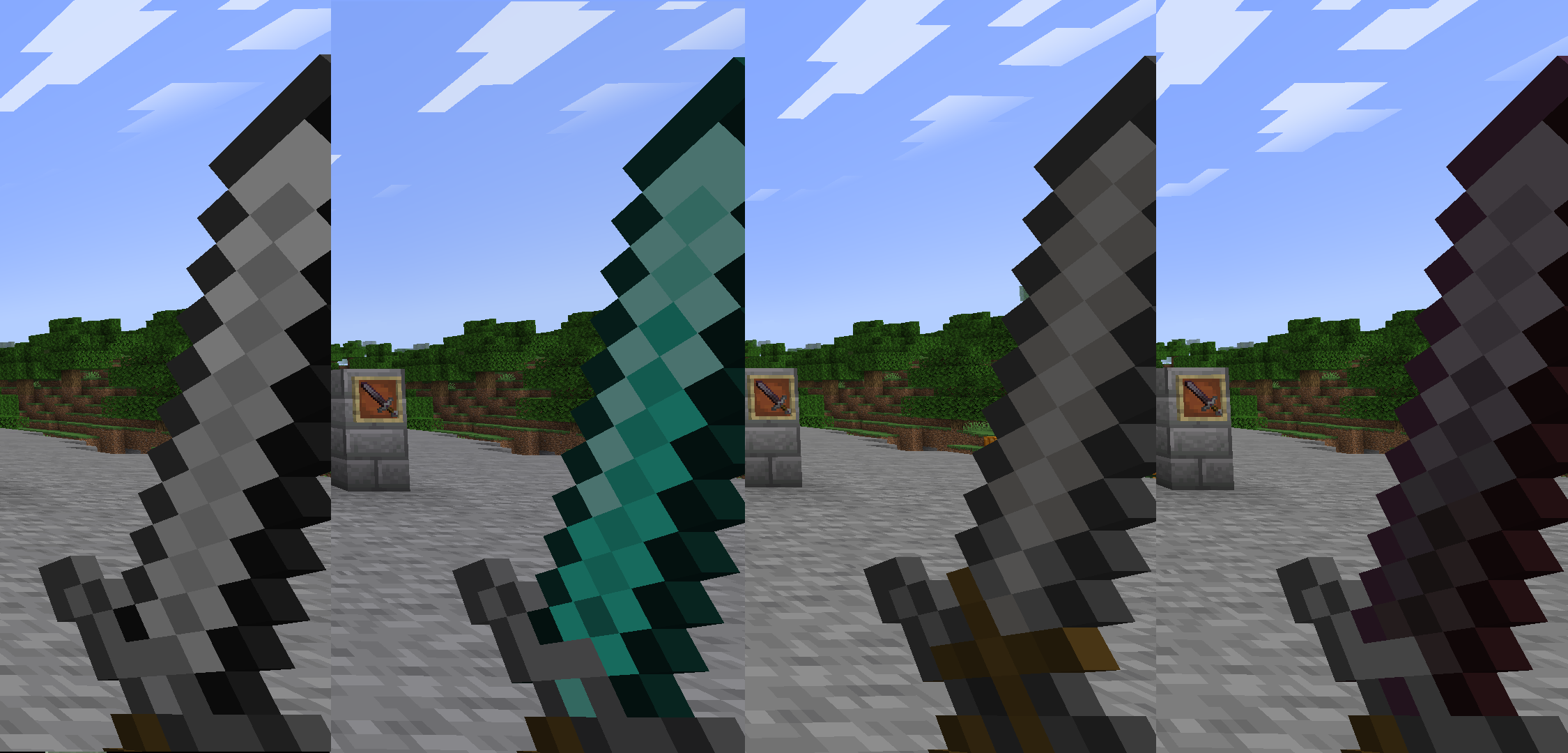 An Image comparing Four Minecraft Swords.