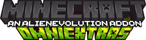 a logo that spells out Minecraft: An Alien Evolution Addon Omni Extras