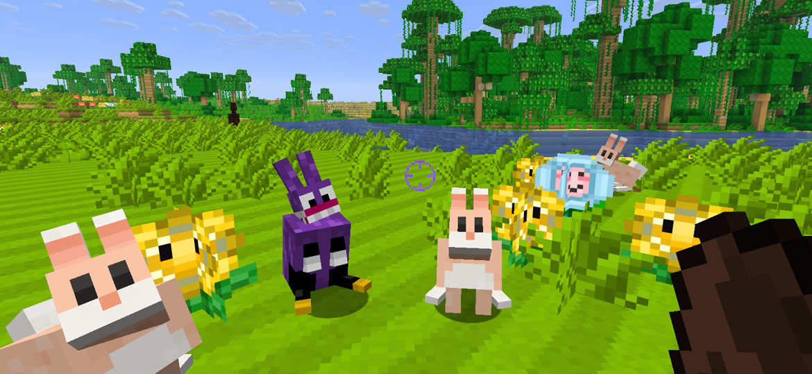The new killer rabbit texture in this pack, representing the character Nabbit from Super Mario, alongside several normal rabbids