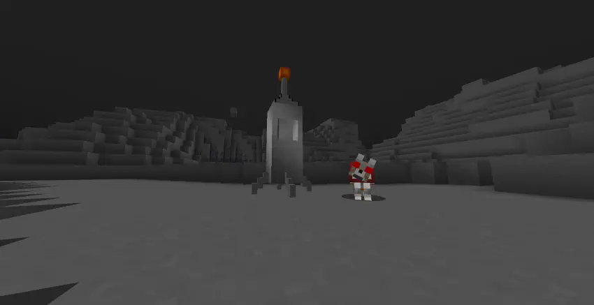 A picture of a wolf wearing Cyborg Armor next to a Moon Rocket in the Moon Dimension
