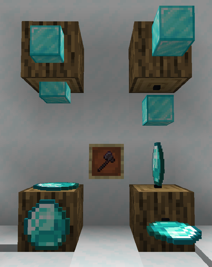 Display Notches Axe Interaction Showcased, with the items being flat and standing.