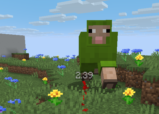An image of a green, mutated sheep firing a red laser at a player
