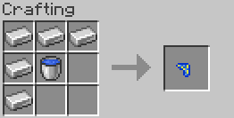 Five Iron Ingots and a Bucket of water being used to craft a water gun