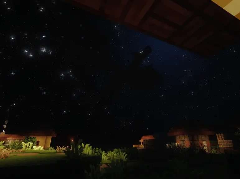 a looming figure in the dark of night above a savanna village
