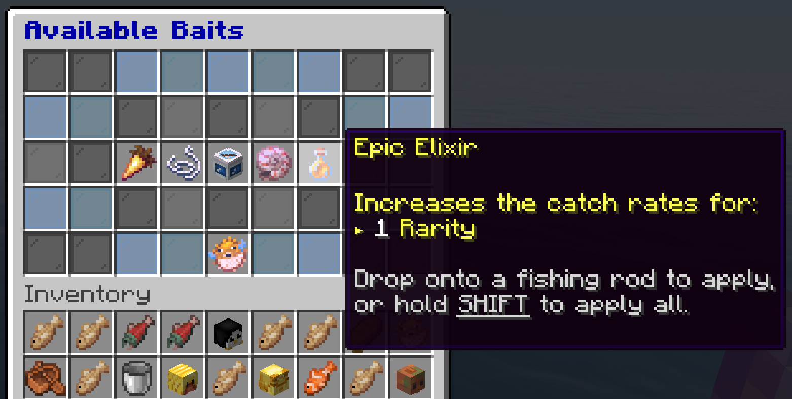 A screenshot of the available baits.