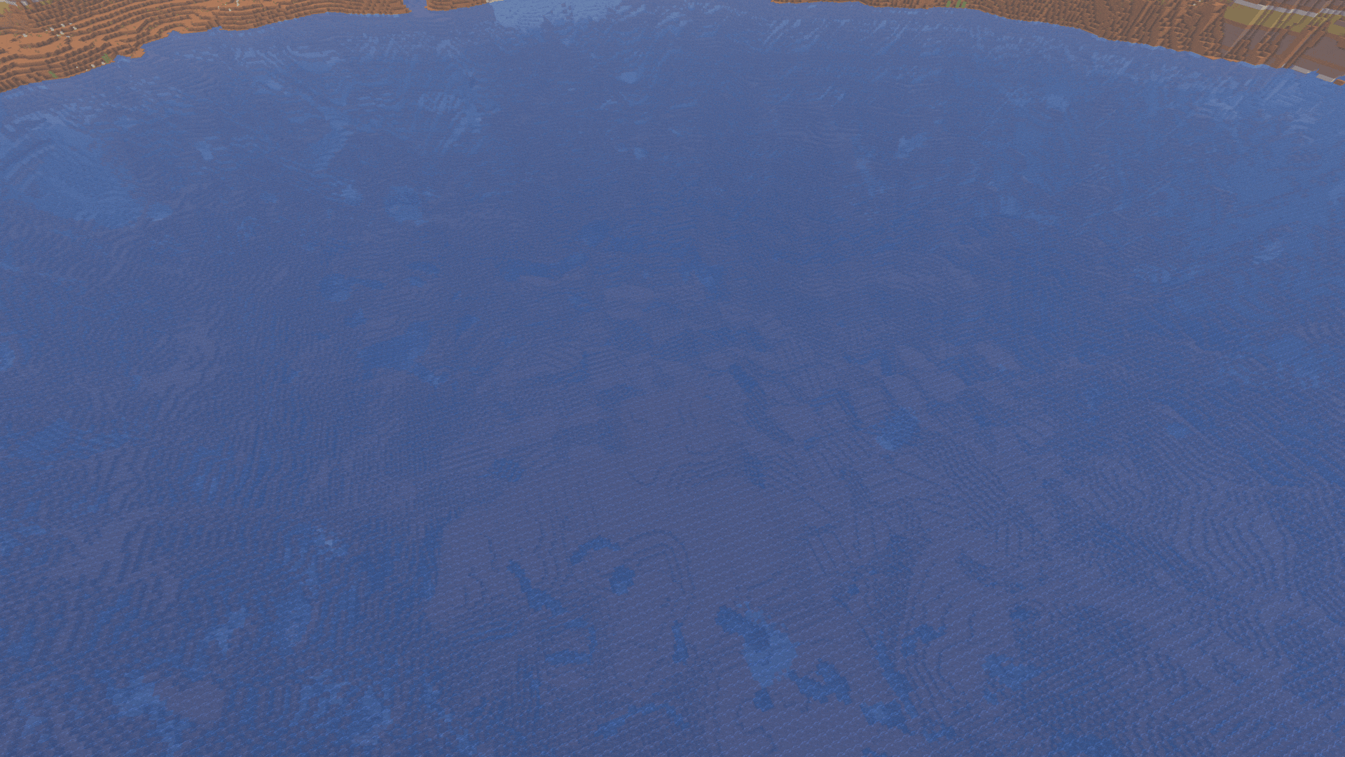 First frame: Before, normal-looking lakes but very deep; Second frame: After, sinkhole generates down to lava level
