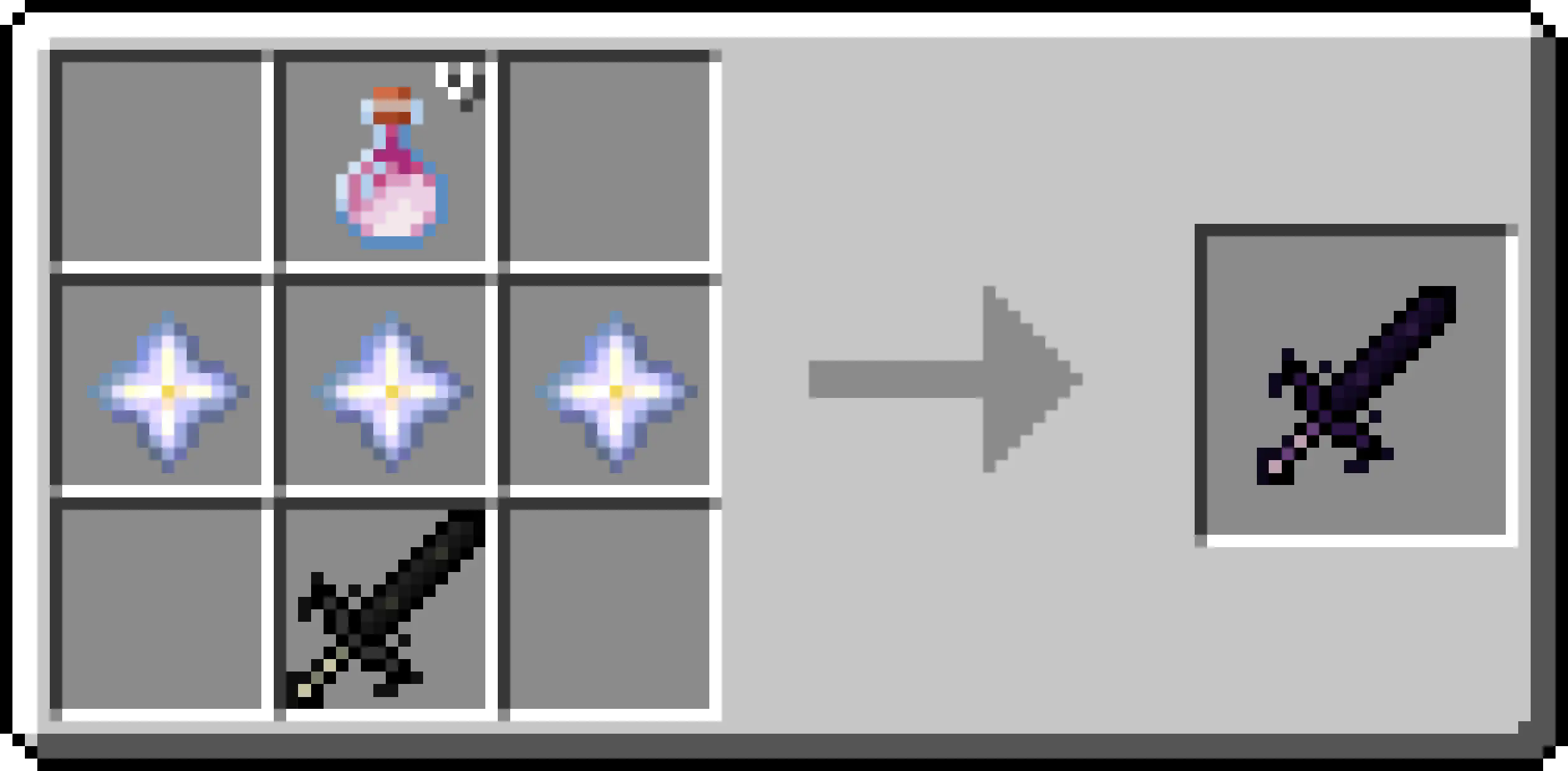 Recipe for the Dragon Whacker has Dragon's Breath in Row 1 Column 2, Nether Stars across Row 2, and a Wither Whacker in Row 3 Column 2