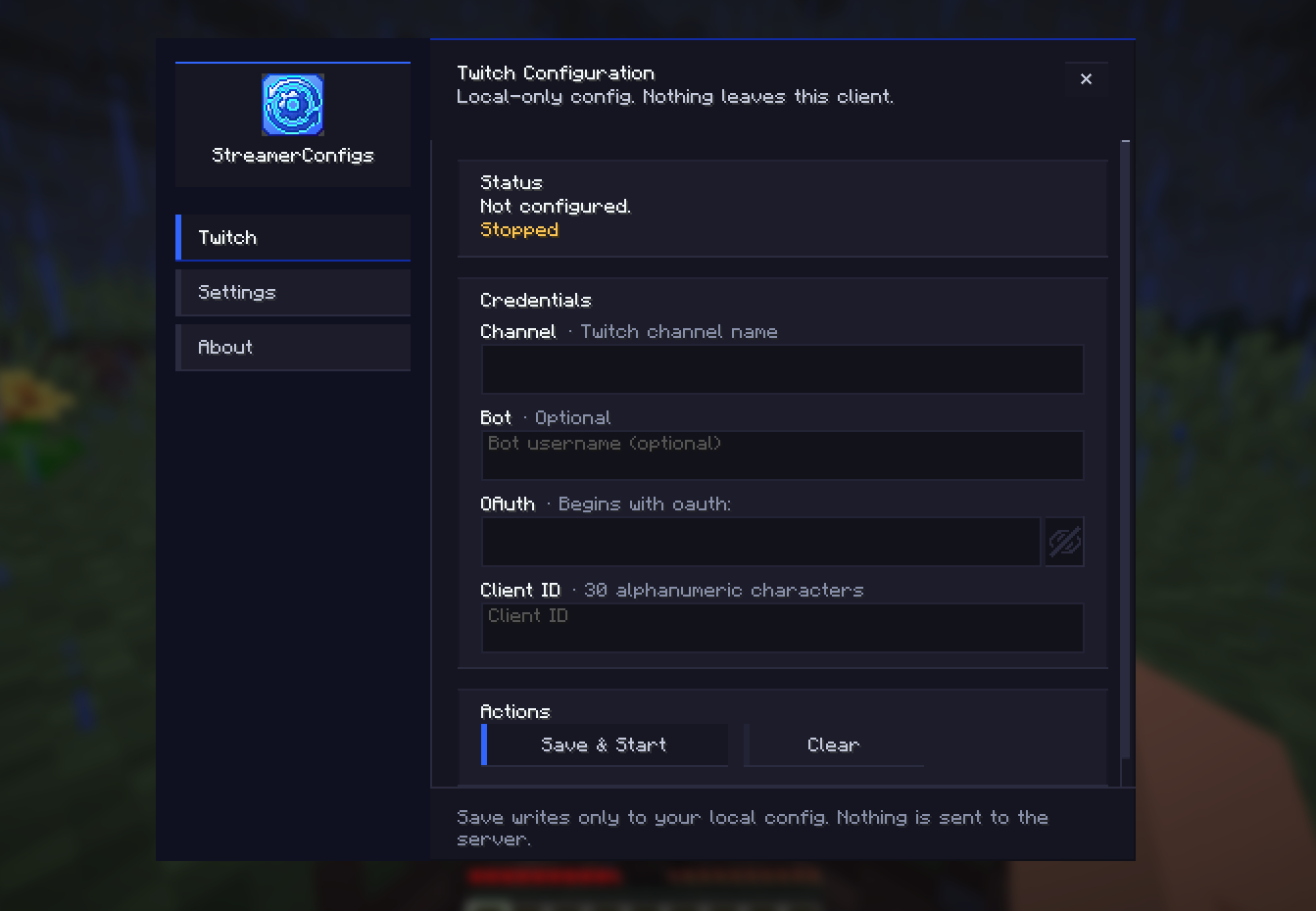 Main menu screen