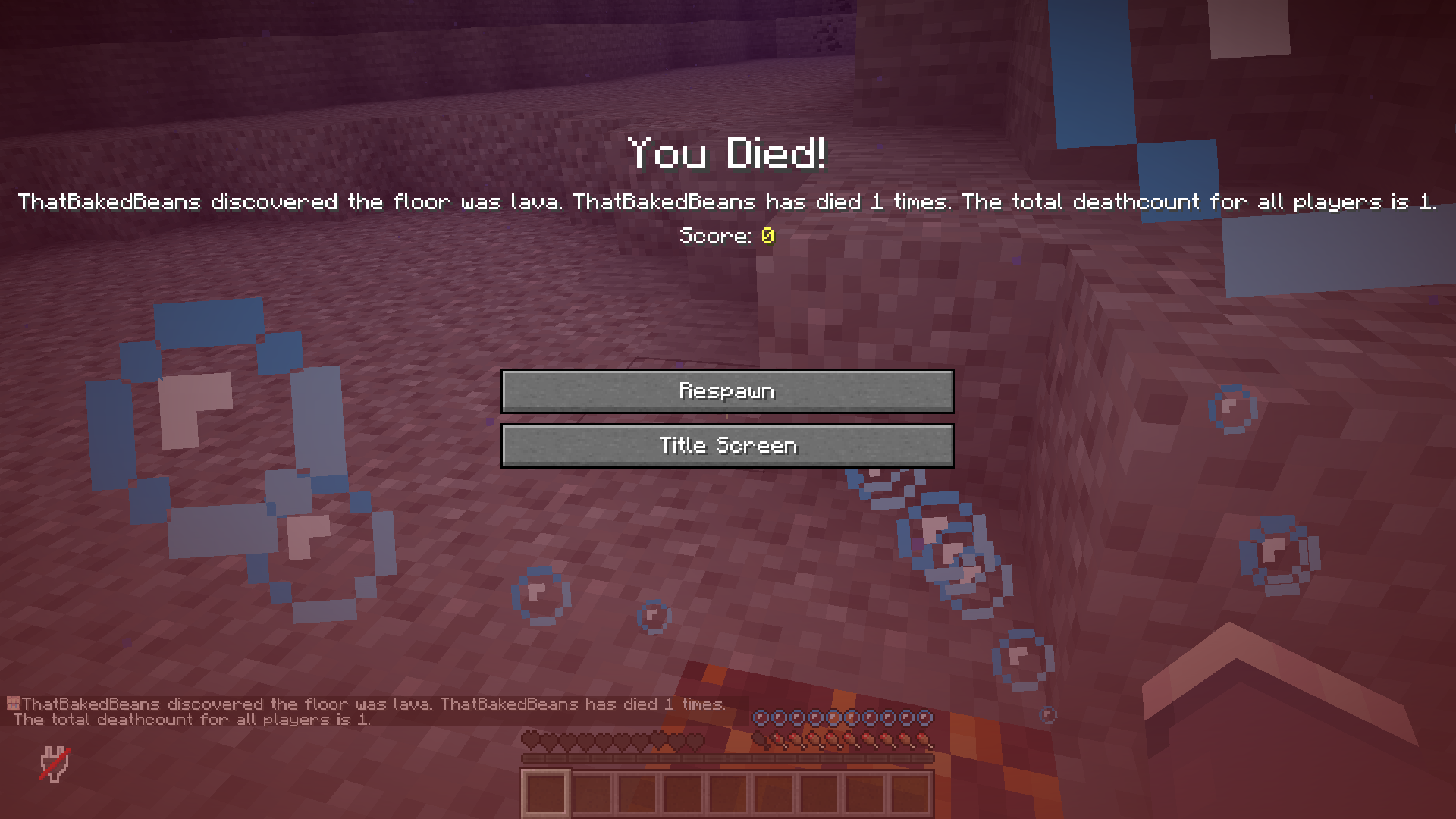 Screenshot of death screen