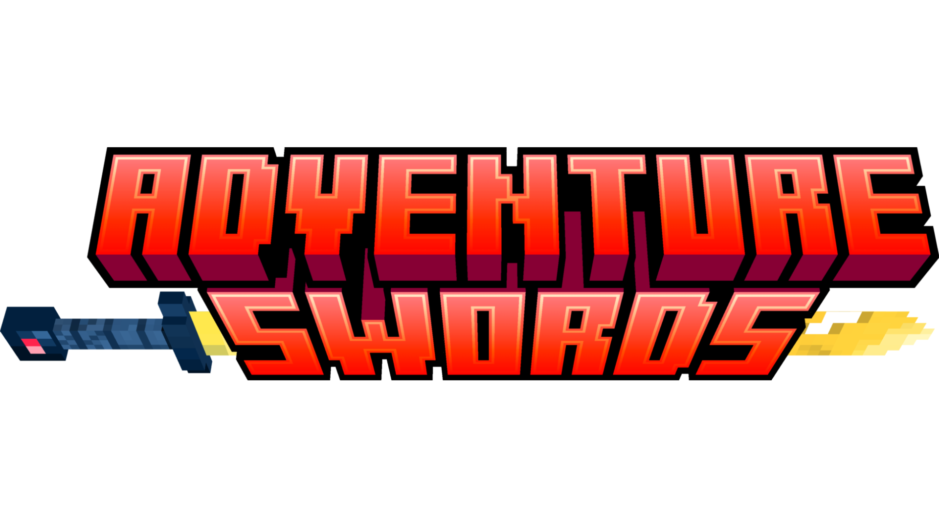 a golden sword behind a blocy red text that reads "Adventure Swords"