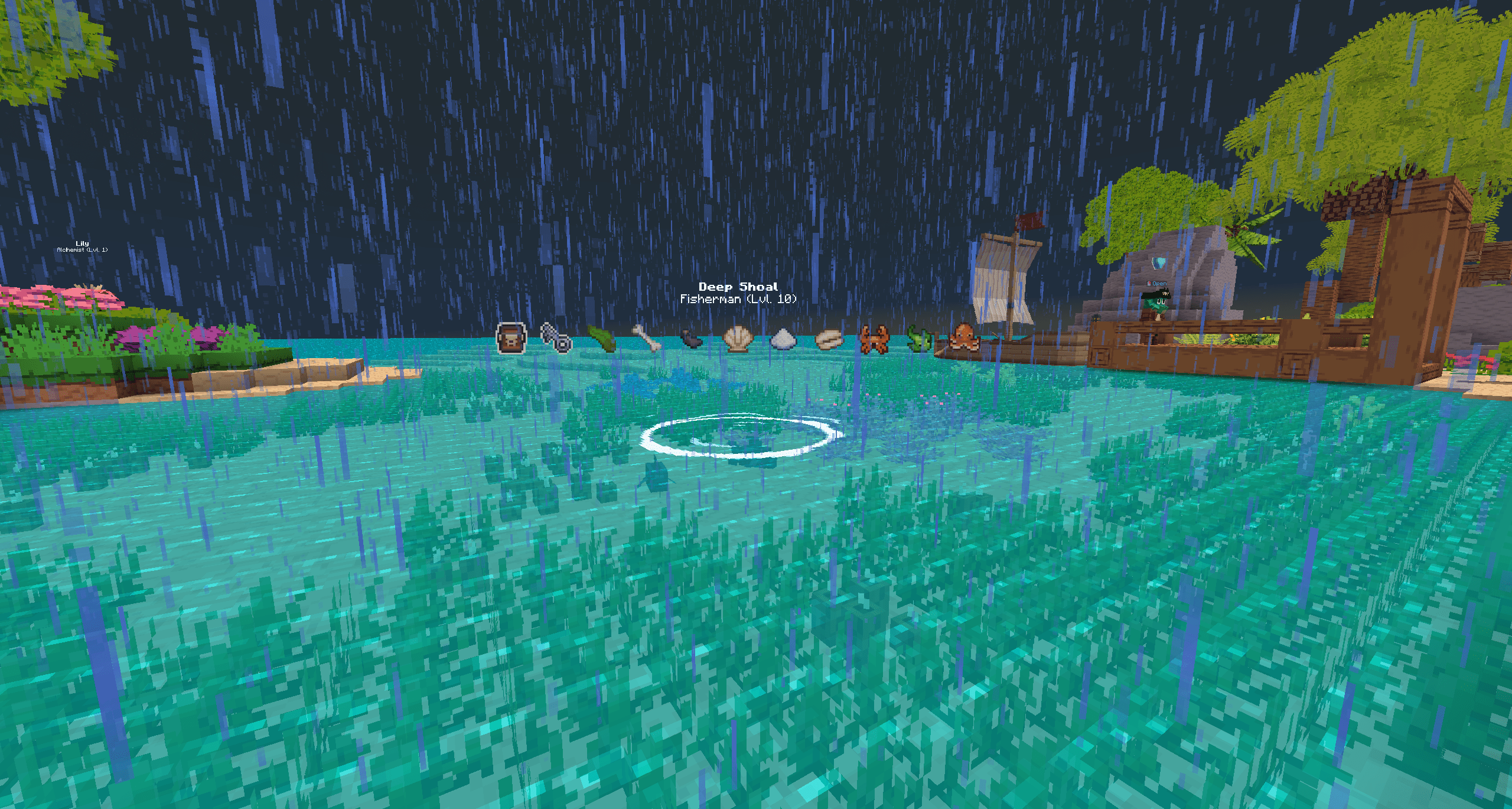 Fishing HUD at Kokoko during storm (we can catch clams during storms)